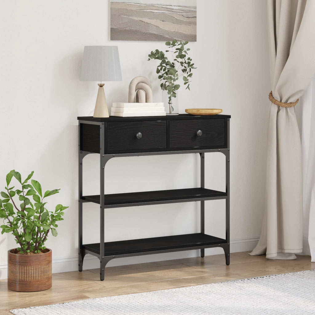 Tavolino Nero Rovere 72,5x25x75 cm Legno ingegnerizzato & Acciaio