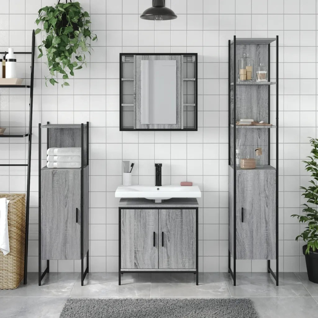Set Mobili da Bagno 4 pz Grigio Sonoma in Legno Multistrato