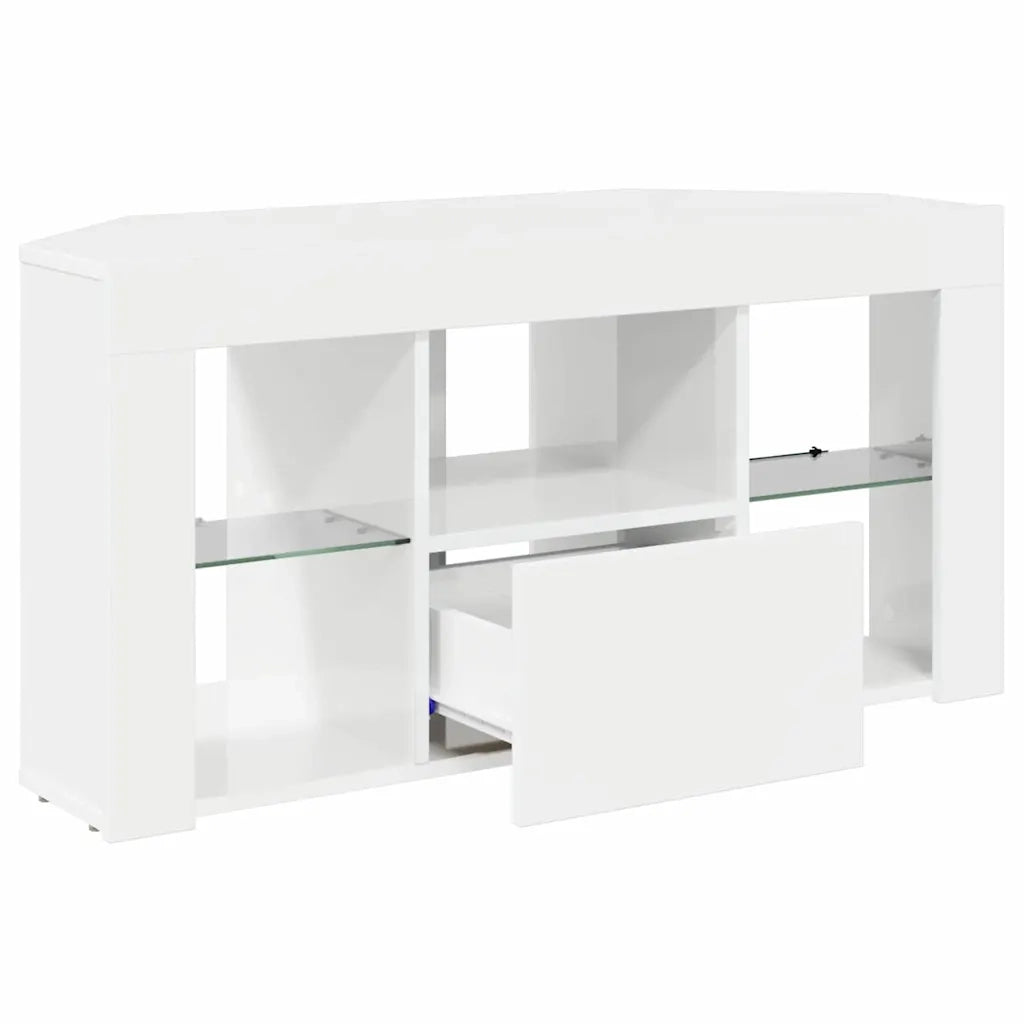 Mobile TV LED Angolare Bianco ad Alto Lucido 100 x 40 x 50 cm