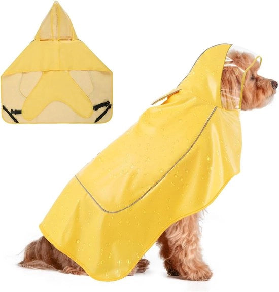 Reggisaldo per grandi, medi e piccoli cani - Impermeabile con cappuccio e strisce riflettenti - Poncho con Magic Tape - Giallo - Taglia M