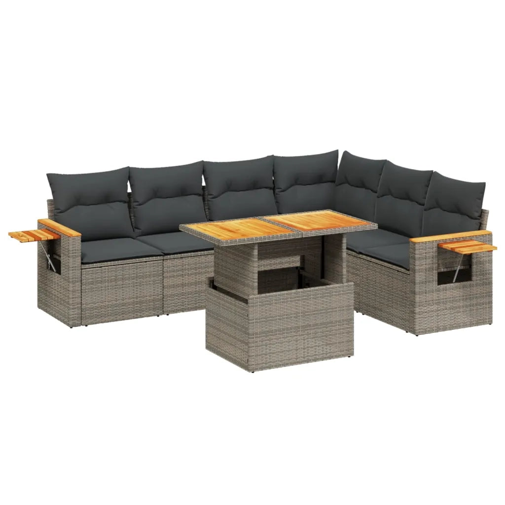 Set Divani da Giardino 7 pz con Cuscini Grigio in Polyrattan 3273538