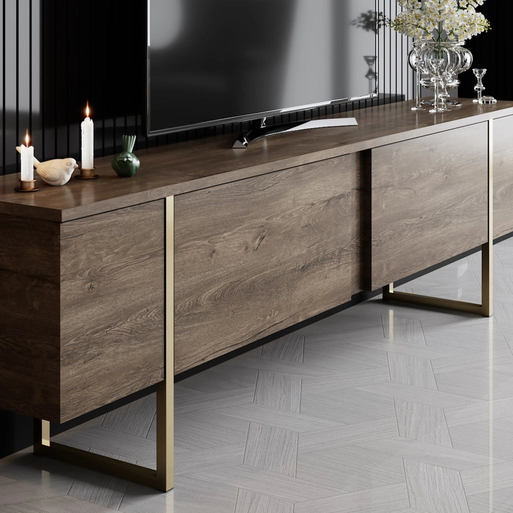 Porta TV in legno "Luxe" - 180 x 30 x 50 cm - Noce-Oro