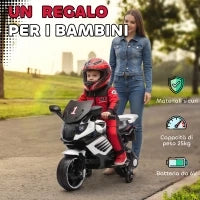 Moto Elettrica per Bambini da 6V con Rotelle Rimovibili, Fari e Musiche, Età 18-36 Mesi, Bianco