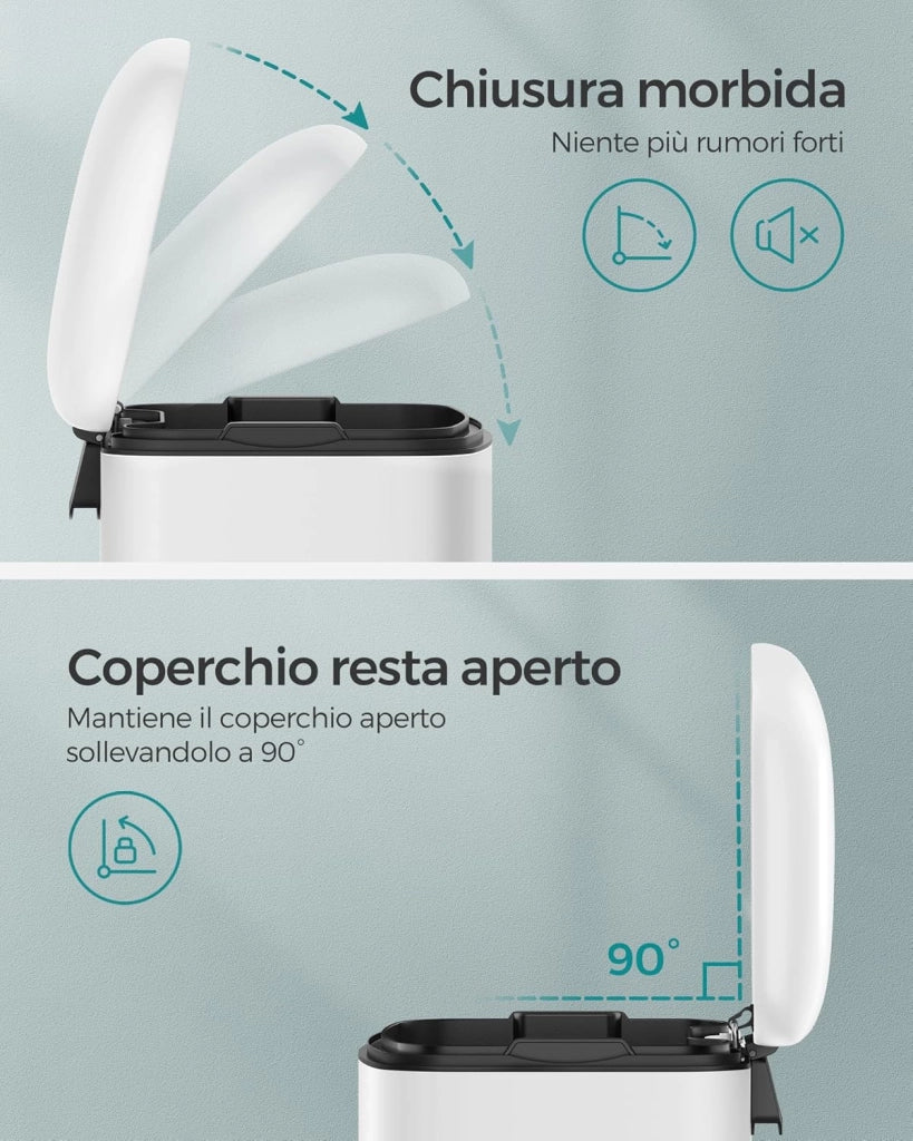 SONGMICS Pattumiera da Cucina, Cestino della Spazzatura da 30L, Pattumiera a Pedale in Acciaio con Coperchio e Secchio Interno, Chiusura Morbida Ammortizzata, Bianco LTB01W