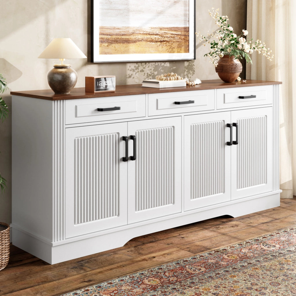 Sideboard bianco in MDF 160 cm con 4 ante e 3 cassetti
