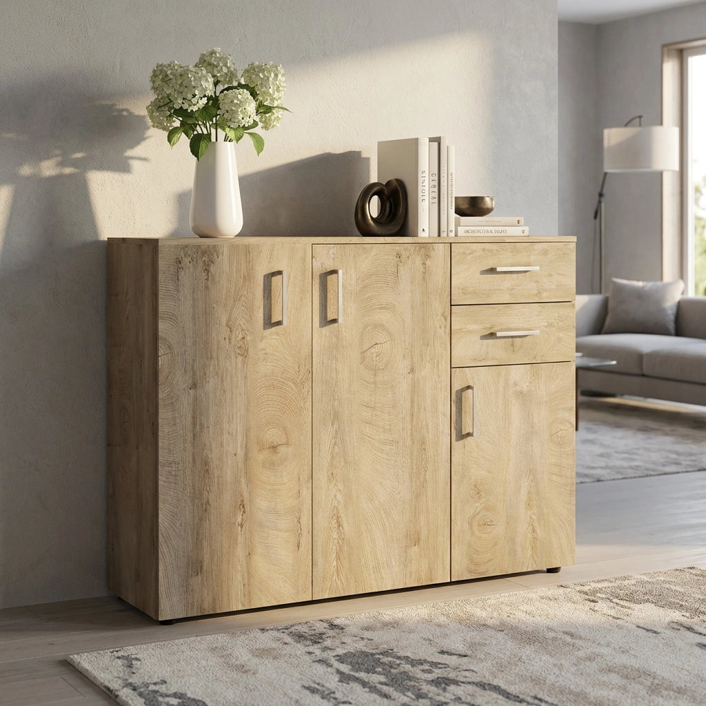 Madia Moderna con 2 cassetti e tre ante in Legno Composito cm 120x35x93 - READ