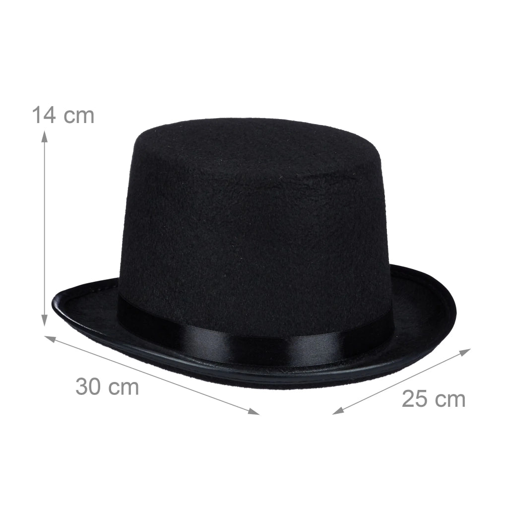Elegante cappello a cilindro 14 x 25 x 30 cm unisex decorativo per festa in maschera in poliestere nero 13_0003410