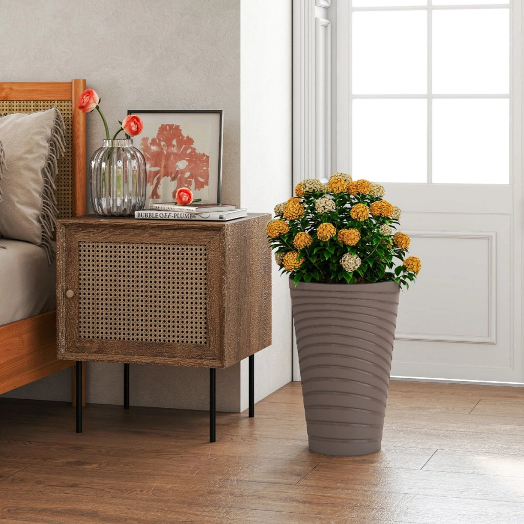 Vasi decorativi con secchio interno design con manico fori di drenaggio, Set di 2 vasi da fiori alti 45 cm per esterno/interno Marrone-Fioriere