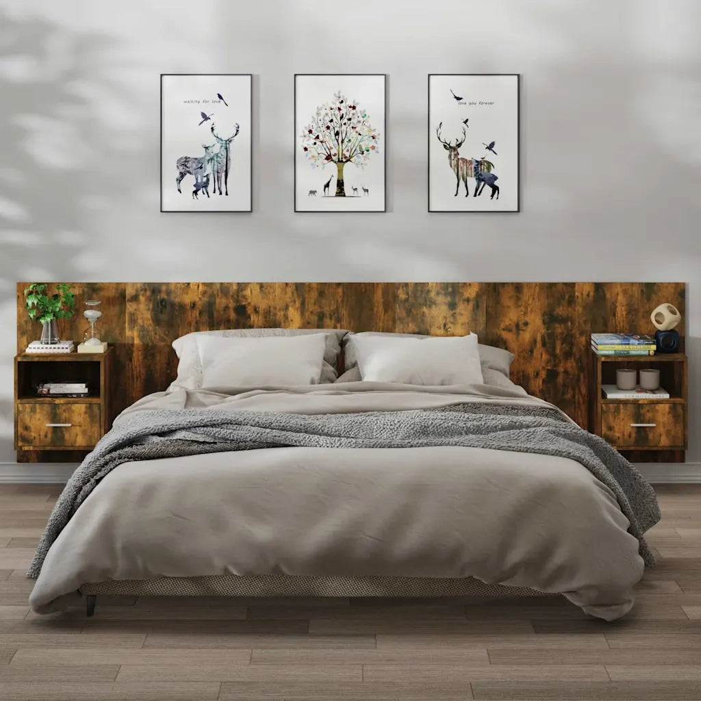 Comodini a Muro 2 pz-Set di 2 Tavolino da notte Rovere Fumo 275912