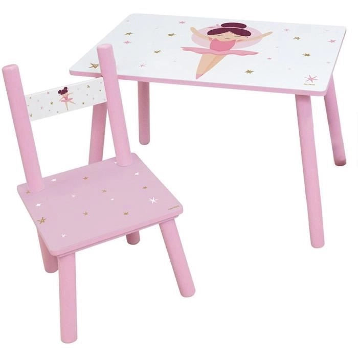 FUN HOUSE Ballerina Ballerina Tavolo H 41,5 cm x L 61 cm x P 42 cm con una sedia H 49,5 cm x L 31 cm x P 31,5 cm - Per bambini