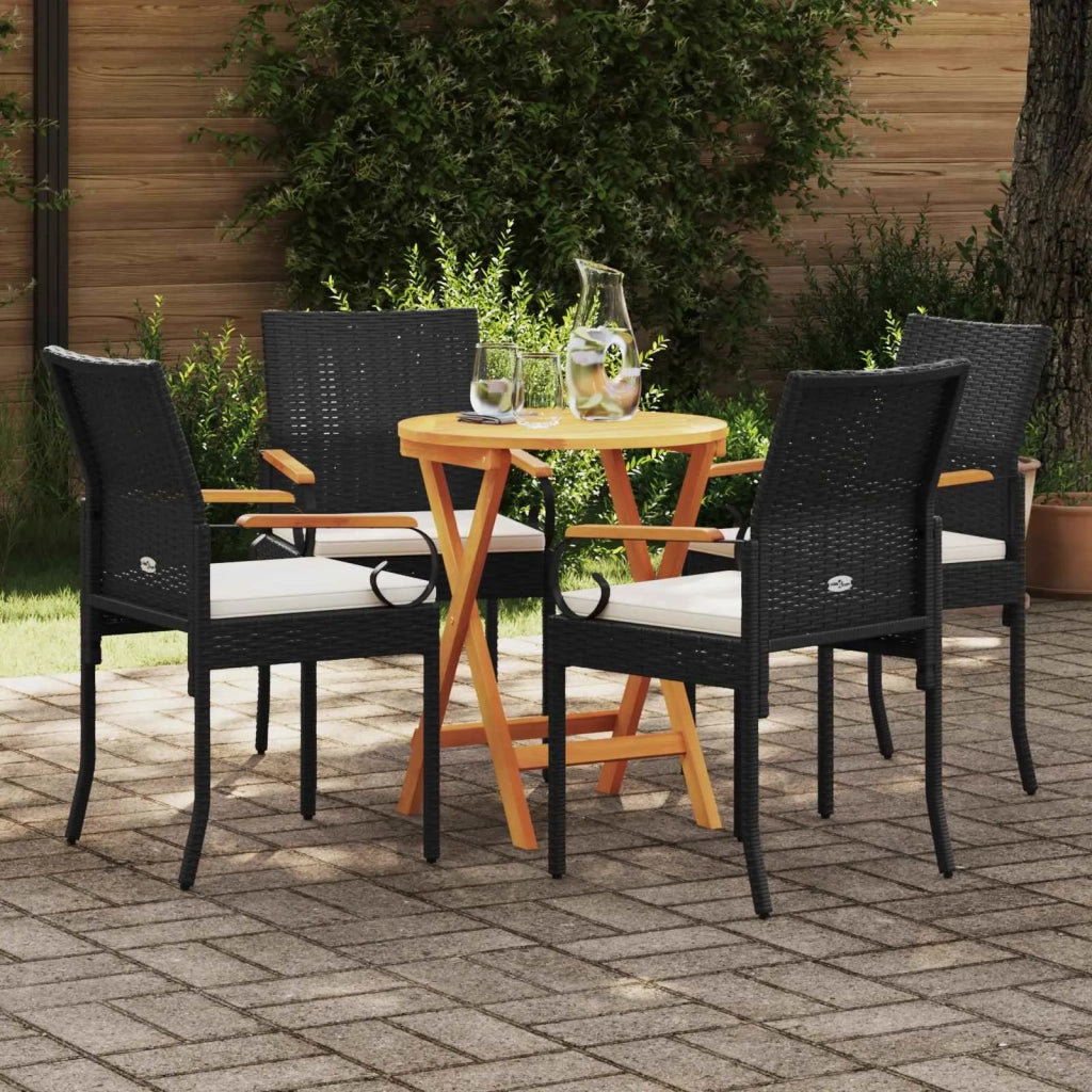 Sedie da giardino 4 pz | Sedie da Esterno Nero e Bianco Crema Polyrattan e acacia