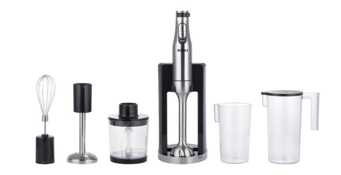 Frullatore a immersione 1200W con lame in titanio e 12 velocità, funzione turbo e bicchiere 600 ml per cucina - Sogo