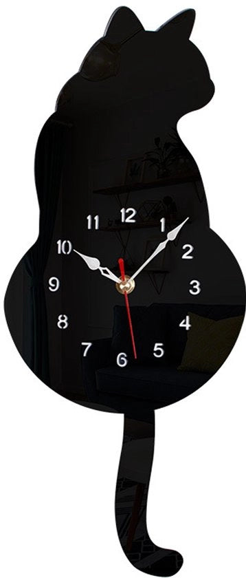Orologio da parete con coda oscillante nero - Design divertente - Tema gatto - Facile da utilizzare - Prodotto con design oscillante