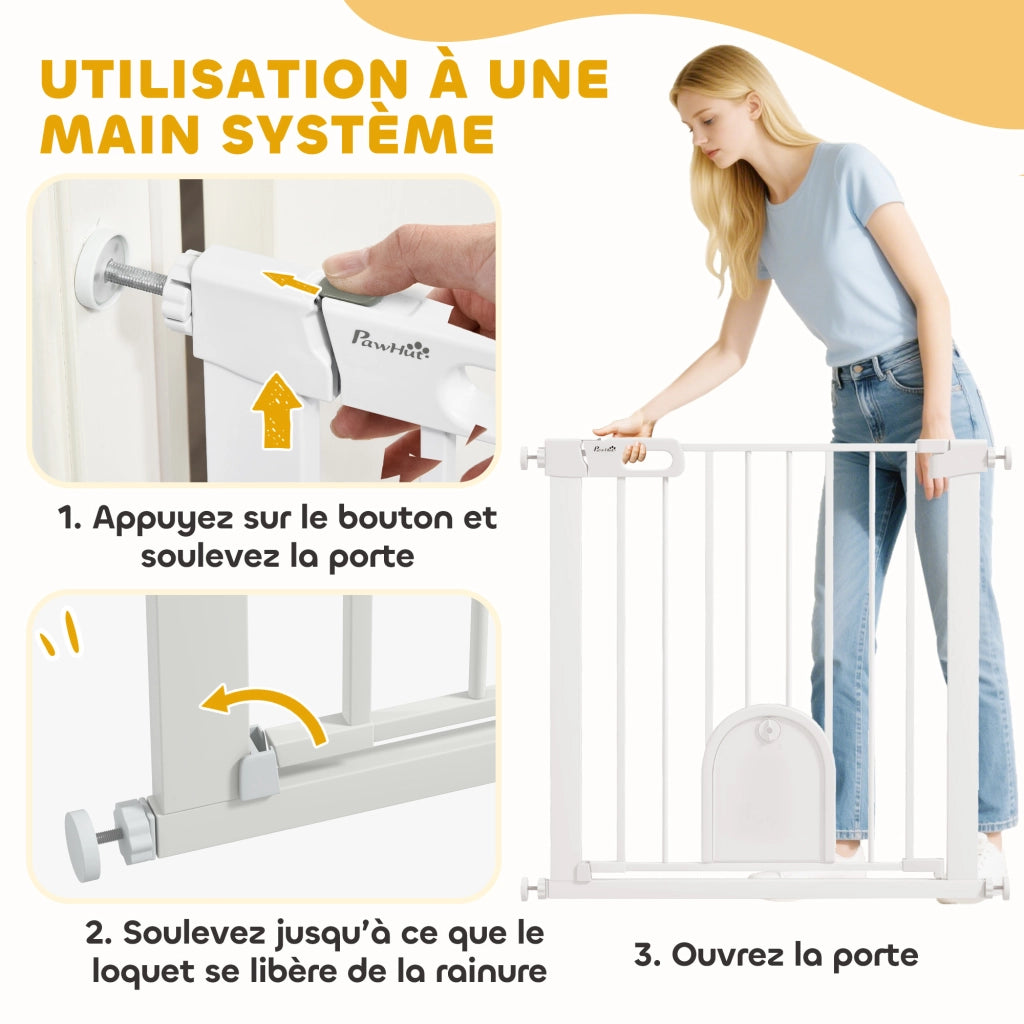 Barriera di sicurezza per animali con porta e chiusura automatica ¨C zephmum ¨C bianco, acciaio, 80x