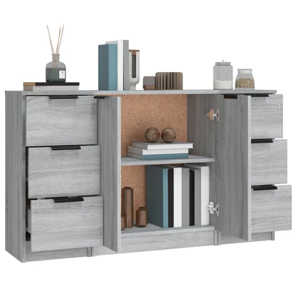 Credenze 3 pz Grigio Sonoma in Legno Multistrato 3115842