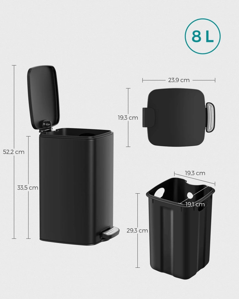 Cestino per il bagno cestino a pedale con coperchio 6 litri per piccoli spazi chiusura ammortizzata nero 12_0007255