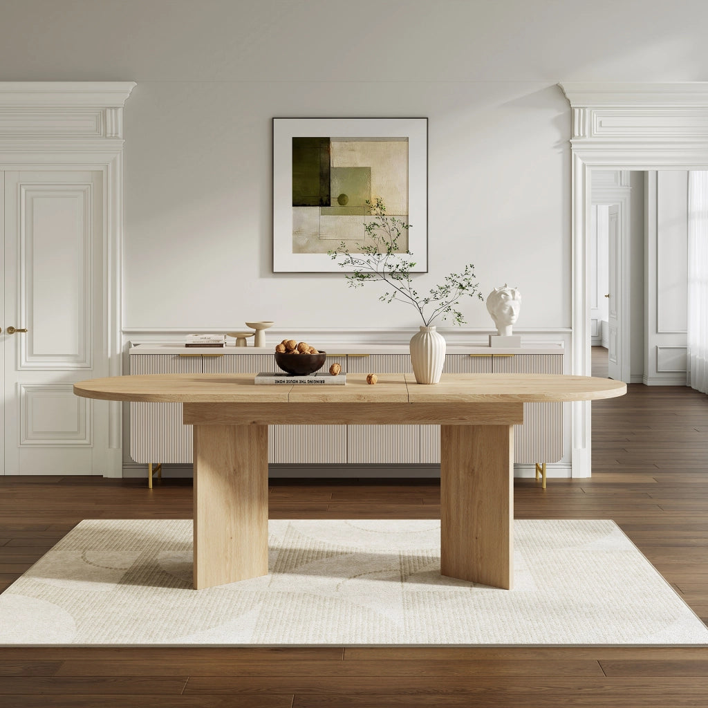 Tavolo da pranzo allungabile 4-8 persone, piano 18 mm, angoli arrotondati, colore rovere