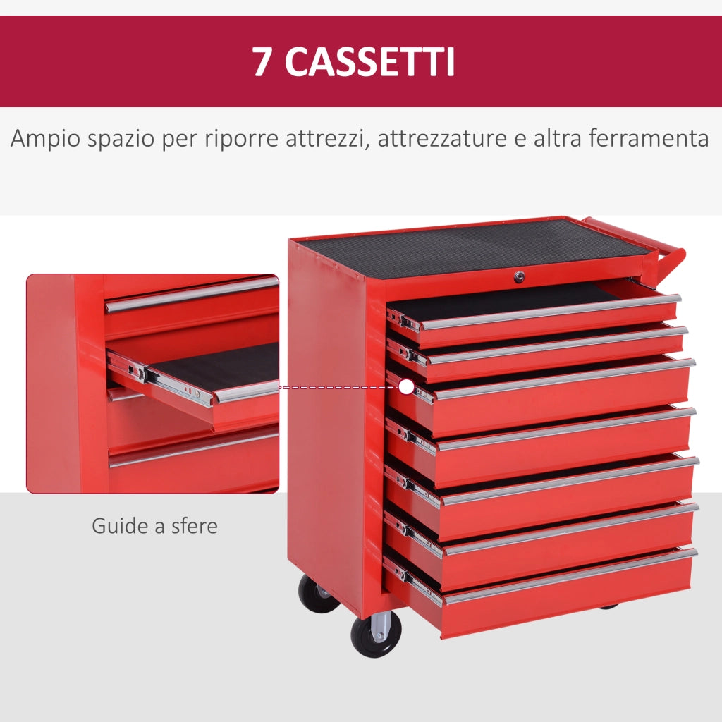 Carrello Porta Attrezzi 69x33x75 cm con 7 Cassetti Tappetini in EVA Serratura e 2 Chiavi Ruote con Freno in Acciaio