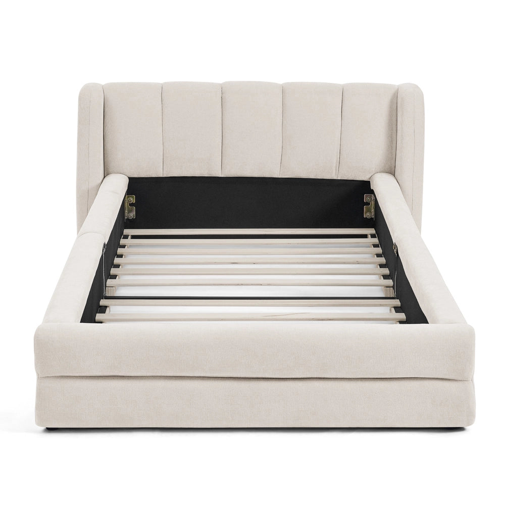 Letto Singolo 90x200cm - Xylo - Testiera in Tessuto Chenille Beige (Senza Materasso)