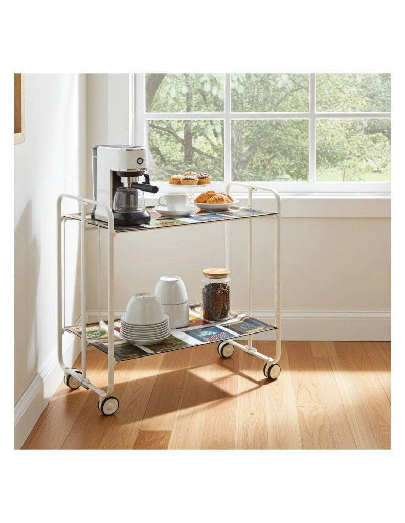 Carrello da cucina pieghevole bianco con ruote BAUHAUS 2 ripiani