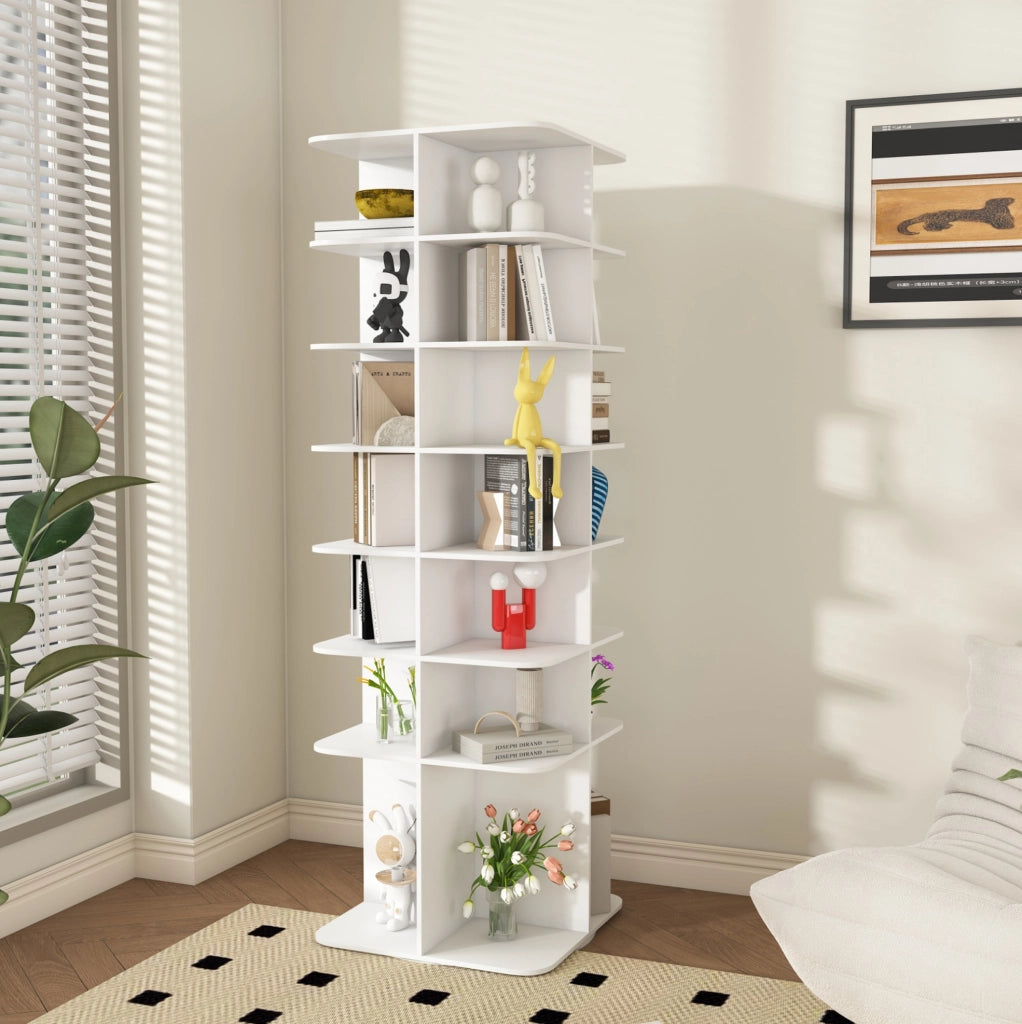 Scarpiera girevole a 7 ripiani da terra 60x60x184 cm in PVC bianco