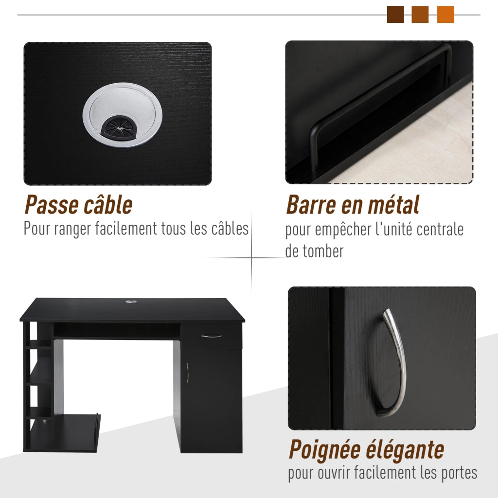 Scrivania Computer con Ripiano e Cassetto - Zephmum - MDF Nero 120x60x74 cm