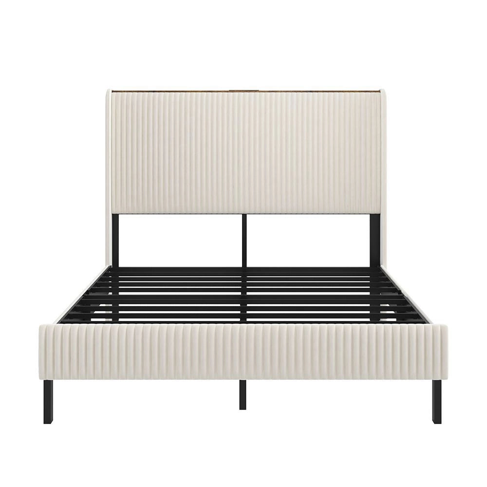 Letto Contenitore Imbottito 180x200cm - Xylo - Testiera Tessuto con Design Bordi Arrotondati