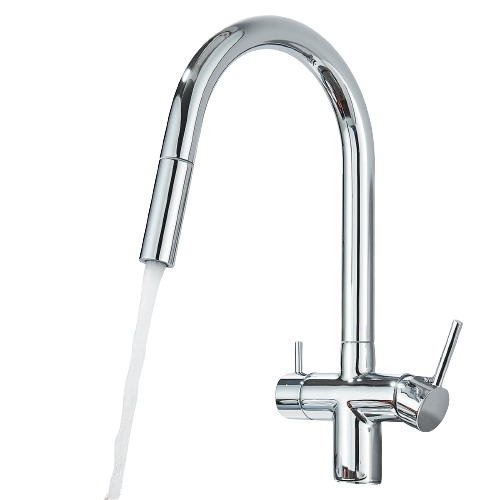 Jana | Rubinetto estensibile premium a 3 vie cromato lucido | Rubinetto osmosi da cucina in acciaio inox |. Filtro 3 connessioni ad arco alto