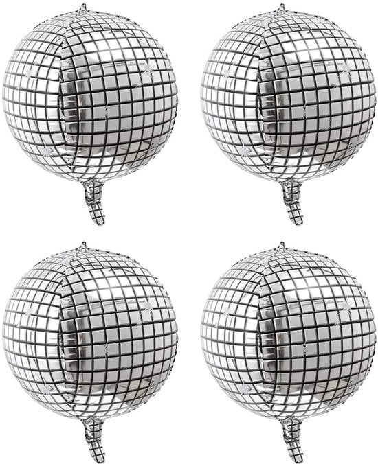 Folieballoni a Disco 22 Pollici - 4 Pezzi - Tema Disco - Alluminio - Riciclabili - Luccicante Metallico - Per Decorazione di Festa - Balloni a Disco