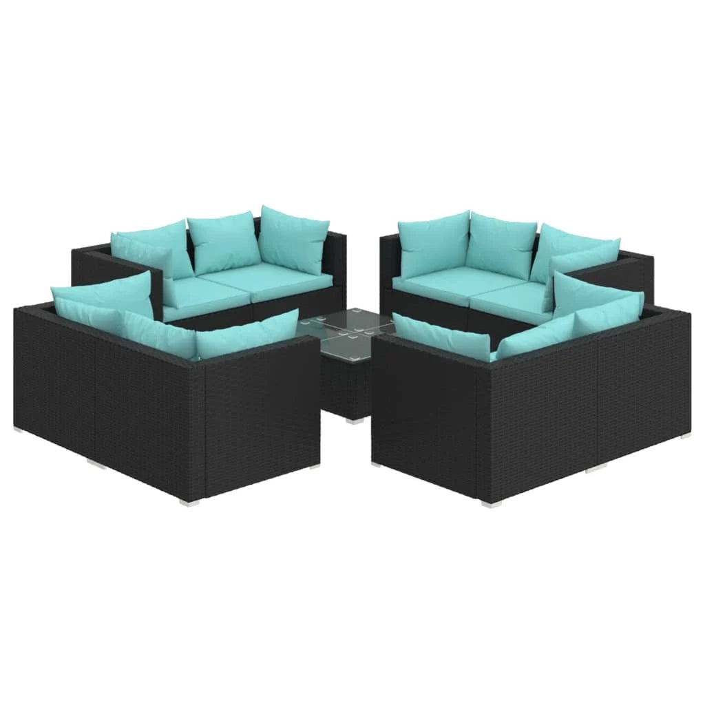 Set di mobili da giardino set 9 pezzi con cuscini in polyrattan nero 02_0018147