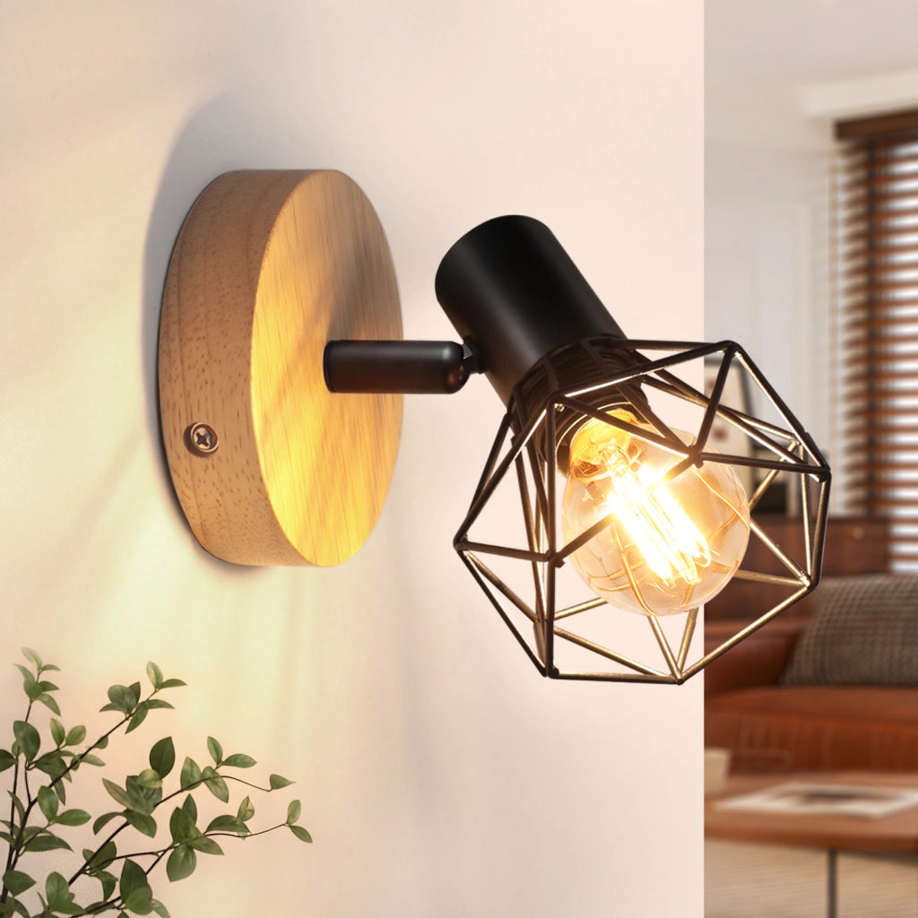 ZMH Faretto da soffitto 1 Luce Nero Legno E14 Vintage Industriale Orientabile 350¡ã per Cucina Camera Senza Lampadina