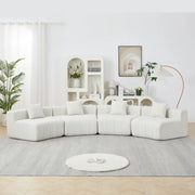 DIVANO Modulare Curvo 4 Posti in Chenille Beige con 2 Cuscini