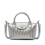 Borsa a mano in vera pelle, modello tote bag, colore argento.