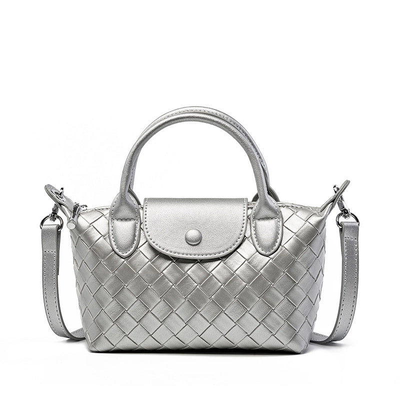 Borsa a mano in vera pelle, modello tote bag, colore argento.