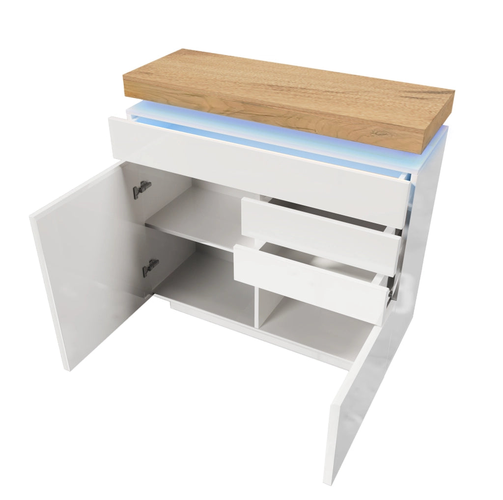 Credenza lucida con LED e ripiani regolabili; 110x39x115 cm; bianca