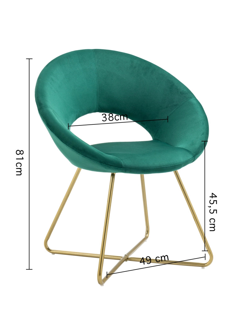 Poltrona Tonda Camera da Letto in Velluto Design Moderno, Sedia Imbottita Circolare con Gambe in Metallo Placcato Oro - Poltroncina per Salotto con Seduta Morbida Modello Grace - Petrolio