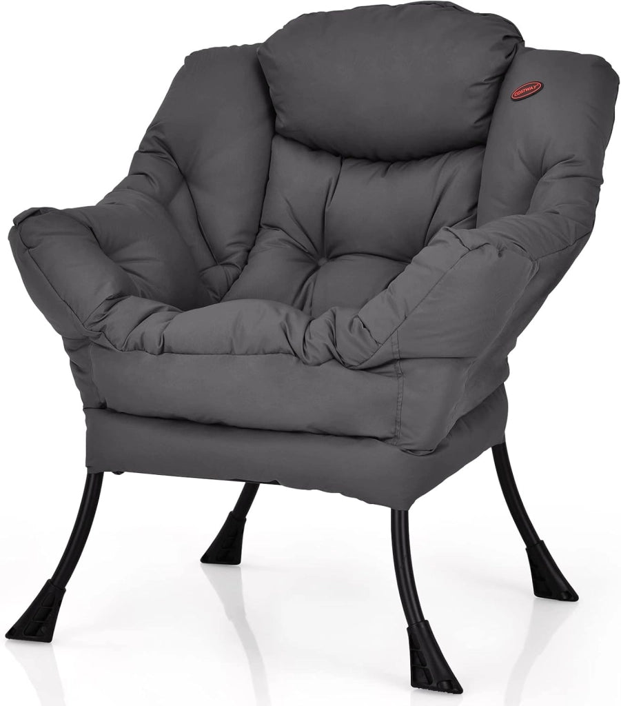 Poltrona da salotto scandinava, divano Relax confortevole, bracciolo, tasca laterale, 4 piedi in acciaio, sedia relax per soggiorno, ufficio, camera da letto, 75 x 81 x 94,5 cm, grigio (grigio