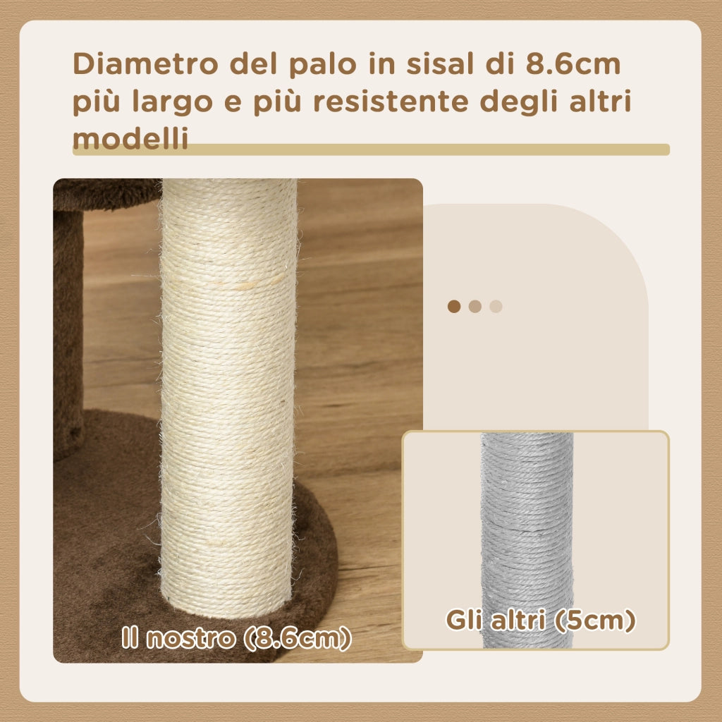 Albero Tiragraffi per Gatti a 3 Livelli con Lettino in Peluche e Pali in Sisal, ?40x65 cm, Marrone