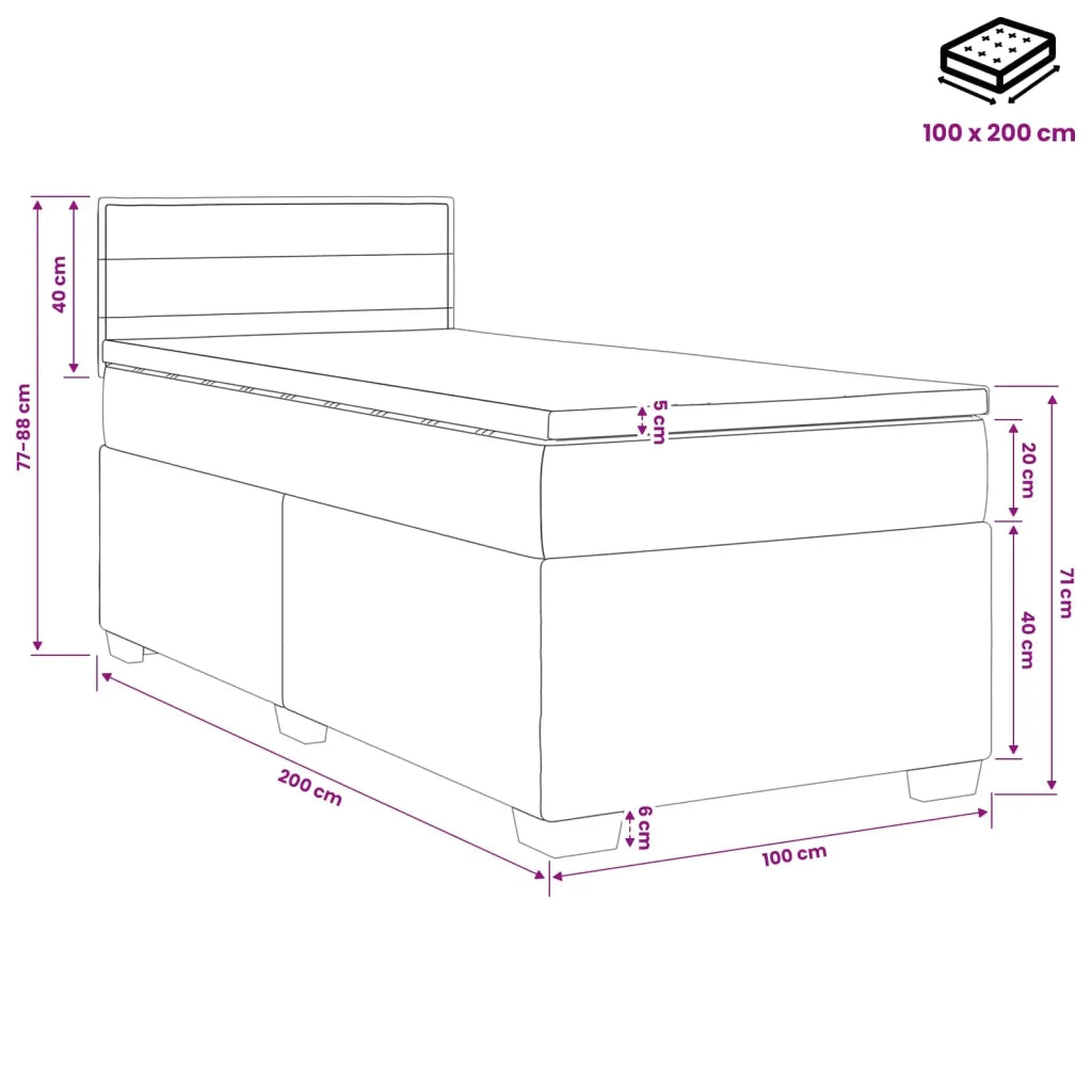 Letto box spring con materasso Nero 100 x 200 cm Tessuto 3450406