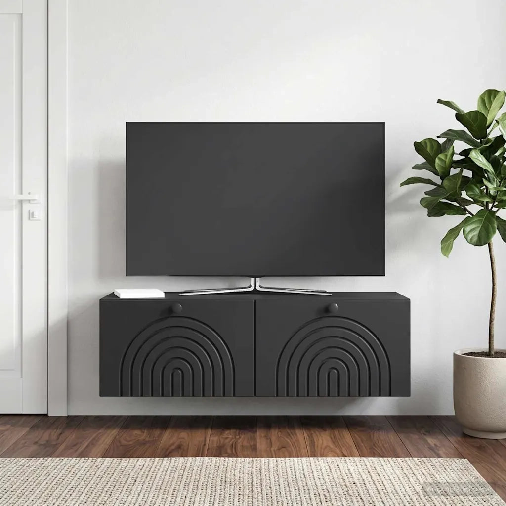 Mobile Porta TV da Muro Montaggio a parete Nero 98 x 31 x 30 cm 898216