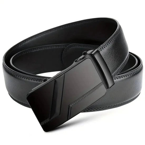 Riem per Uomo - Riem in Pelle - Riem con Cerniera Automatica - Nero - 120 cm - Riem per Uomo con Cerniera Automatica