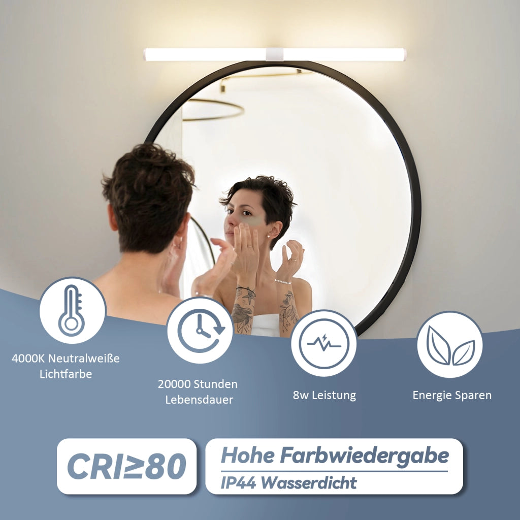 ZMH Lampada da Bagno LED sopra Specchio 8W 60 cm Bianca  IP44 Luce Neutra Moderna per Armadio da Bagno Cantina Cucina