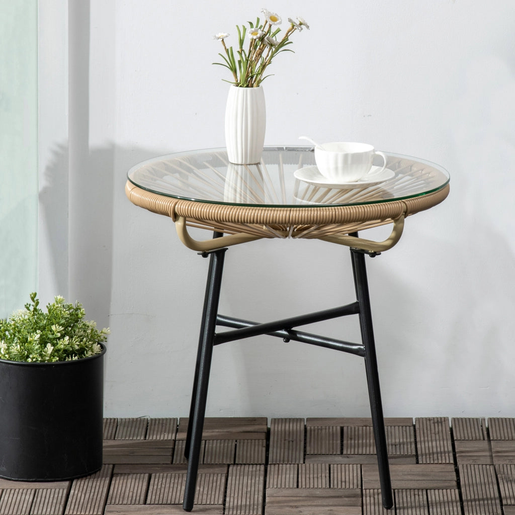 Tavolino da giardino ¨C zephmum ¨C PE rattan, vetro, beige, 50x50x50