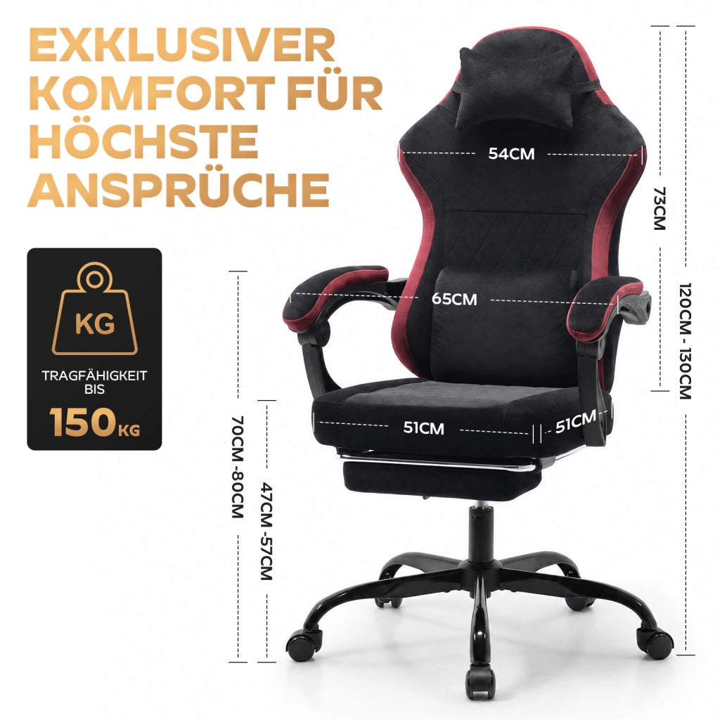 Sedia da gaming ergonomica in tessuto nero e rosso