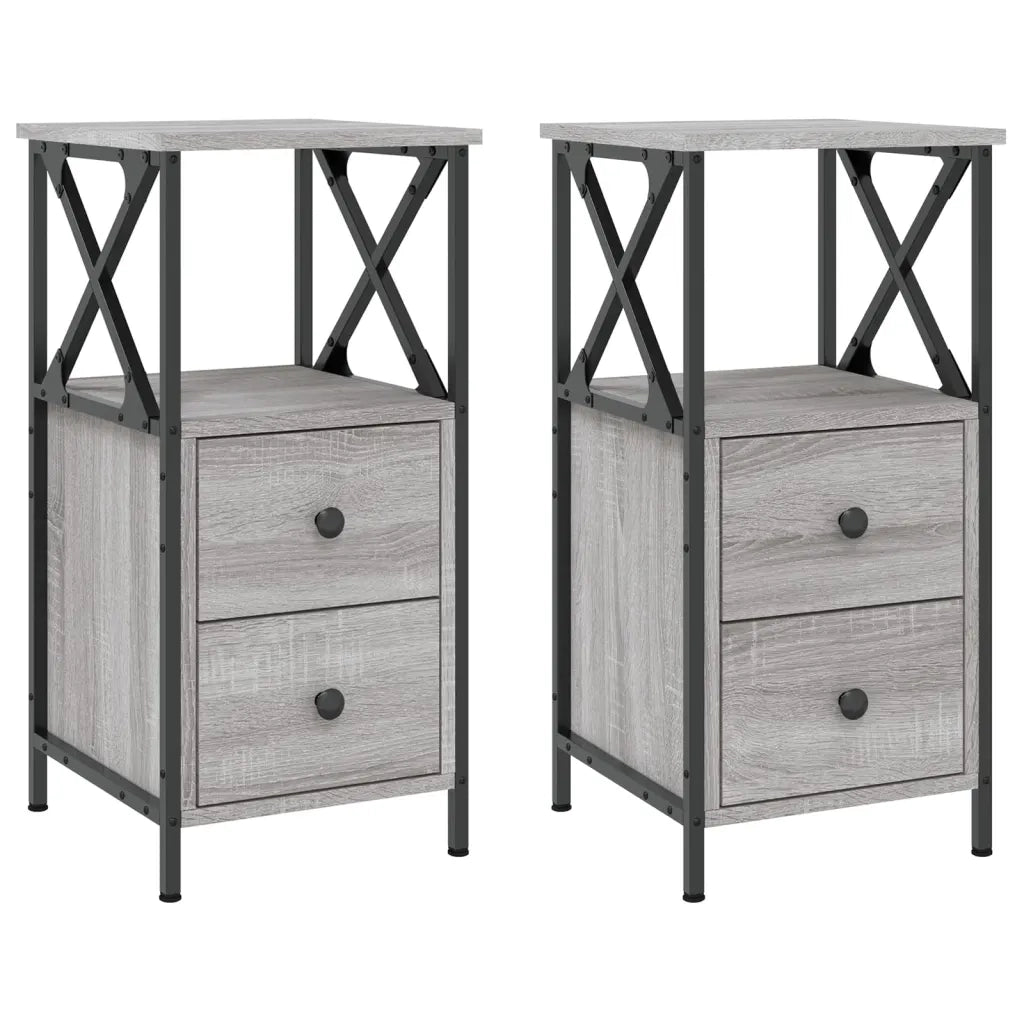 Comodini 2 pz-Set di 2 Tavolino da notte Grigio Sonoma 34x35,5x70 cm in Legno Multistrato