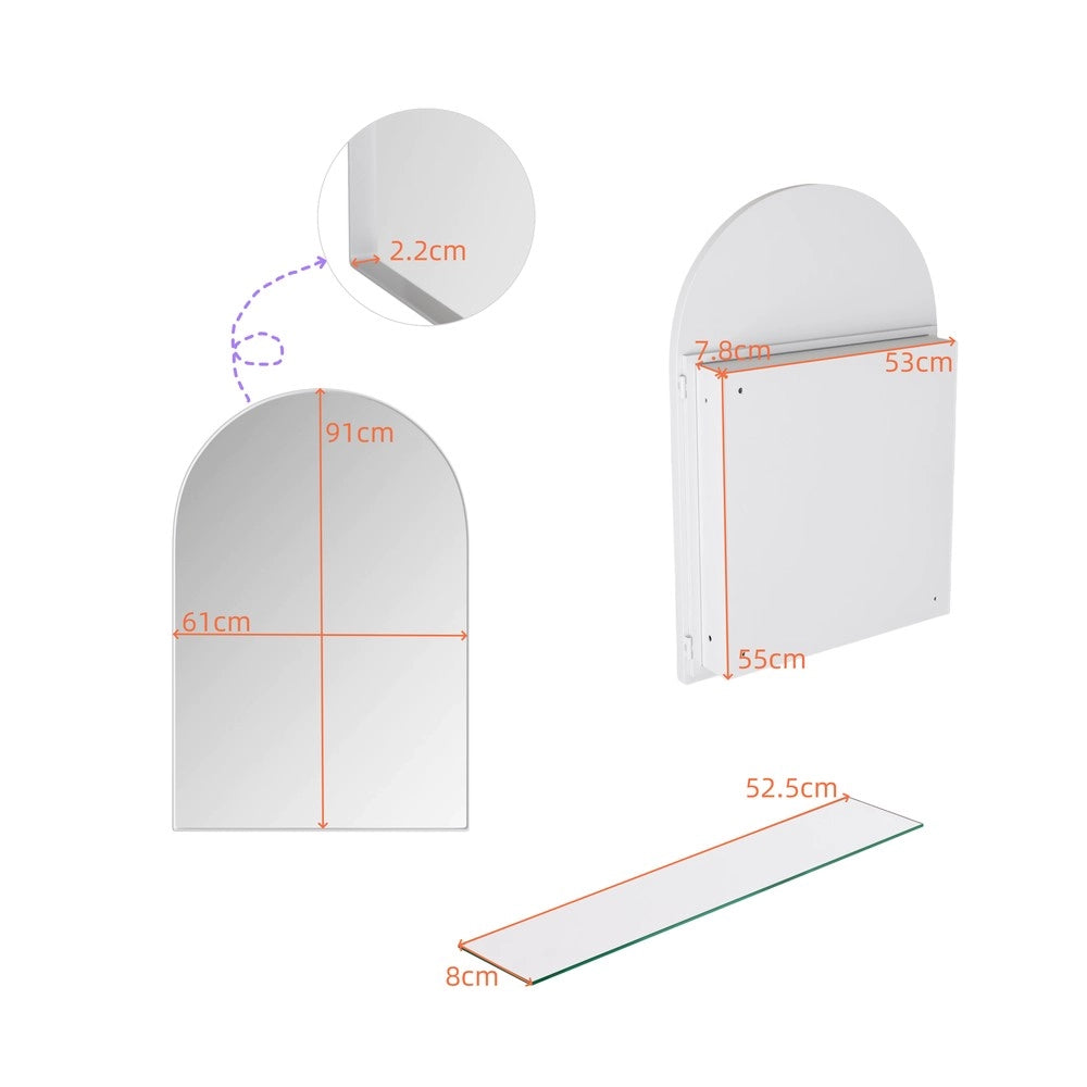 Armadietto Specchio con Ripiani ¨C MINIMAL ¨C Bianco, Metallo, da Parete