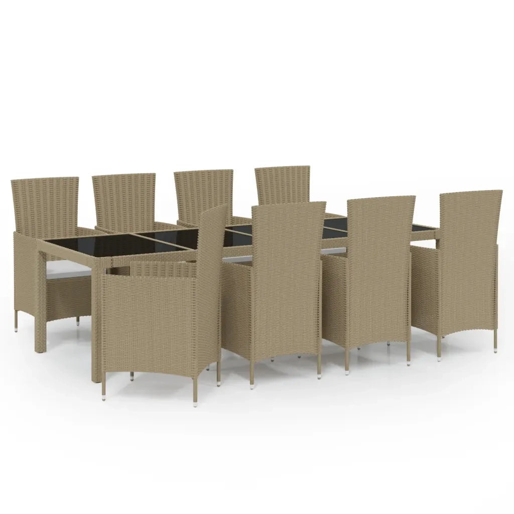 Set Mobili da Pranzo Giardino 11 pz e Cuscini Polyrattan Beige 3094908