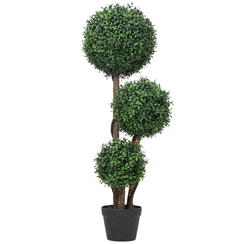 Palla di bosso artificiale, pianta artificiale a tre sfere, pianta artificiale con tronco in legno in vaso, 30 x 30 x 100 cm, verde