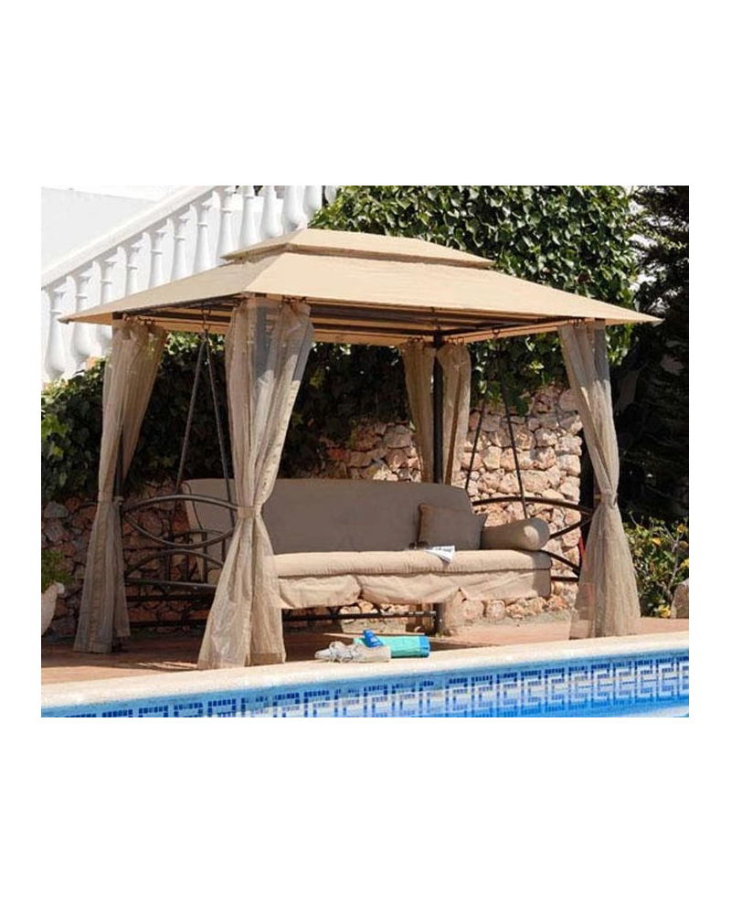 Gazebo con dondolo, letto e zanzariere 255x175x250cm da esterno in ferro Sicorage Megy
