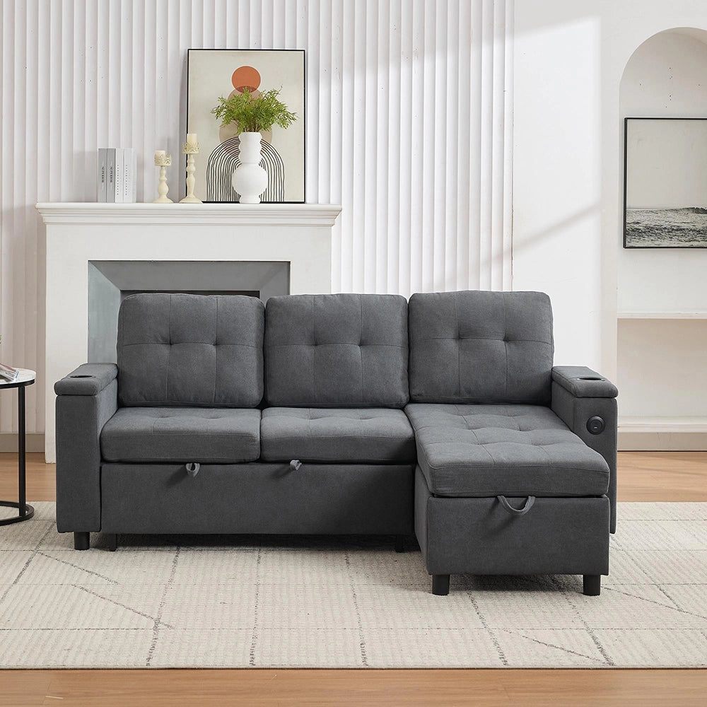 Divano angolare - Xylo - 208x146cm letto 3 posti grigio